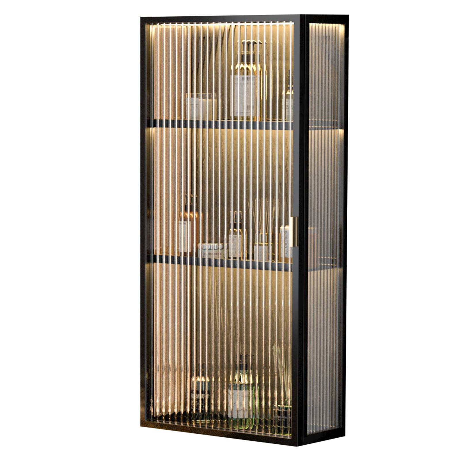 Wall Mounted Home Bathroom Cabinet w/Doors, Punch-Free dustproof Toiletries Metal Hanging Cabinet Cosmetics Perfumes Storage Box, Multi Purpose