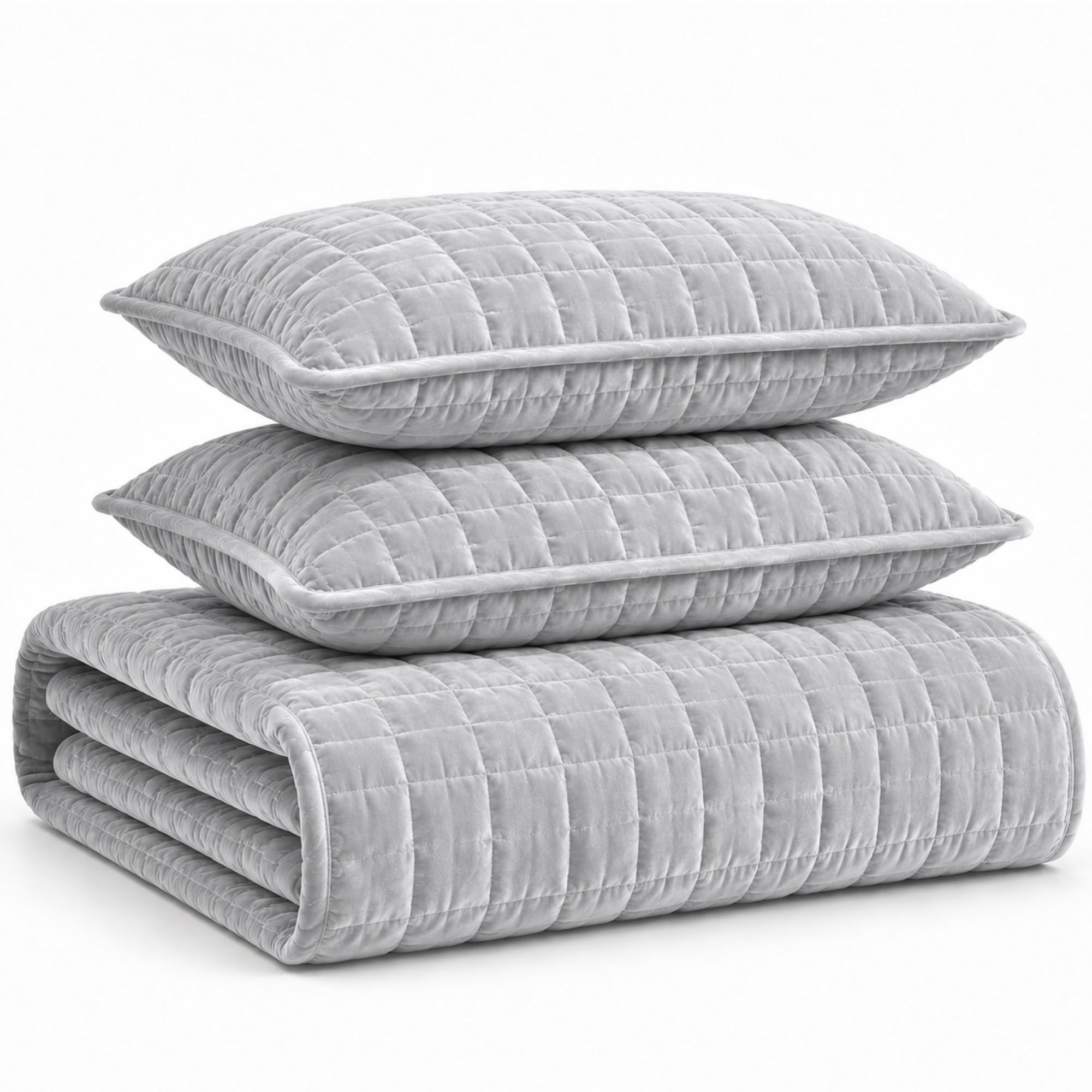 Tribeca Living Florence Velvet Oversized Solid Quilt Set, Silver Grey, King