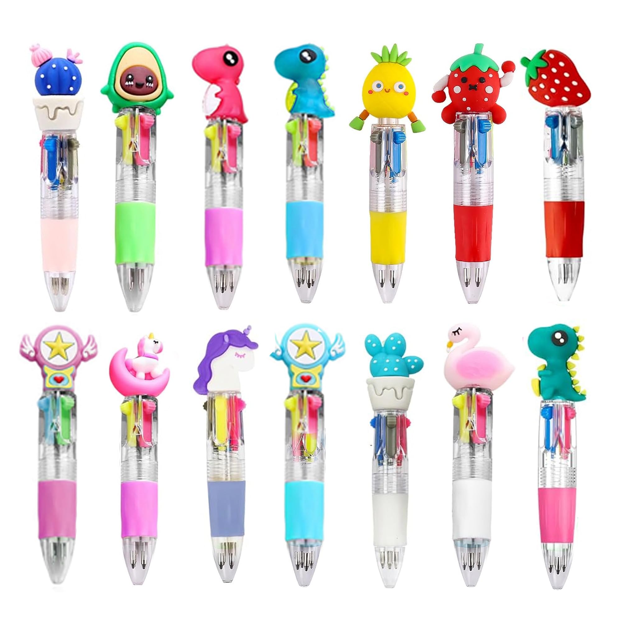 ECOMONIX Party Bag Fillers for Kids, Multi Color Pens Set (14 Pieces), Novelty Retractable Ballpoint Pens for Kids Birthday Party, Goodie Bag Fillers, Assorted Fun Colors Classroom Gifts For Friends
