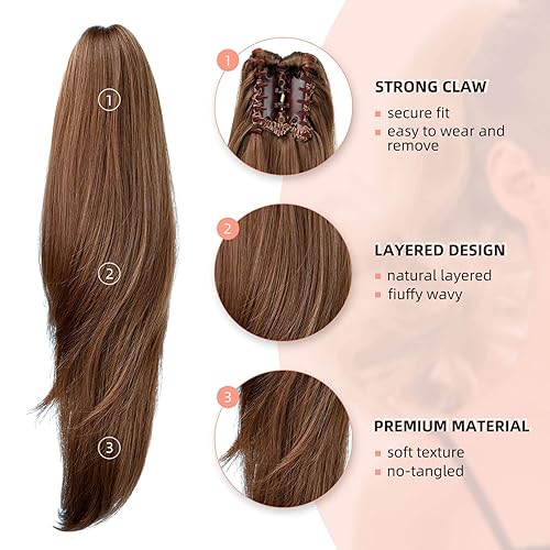 Miniatura 4 de Extensión de cola de caballo, extensión de pelo de cola de caballo de 20 pulgadas de largo, extensión de pelo sintético ondulado lacio, cola de