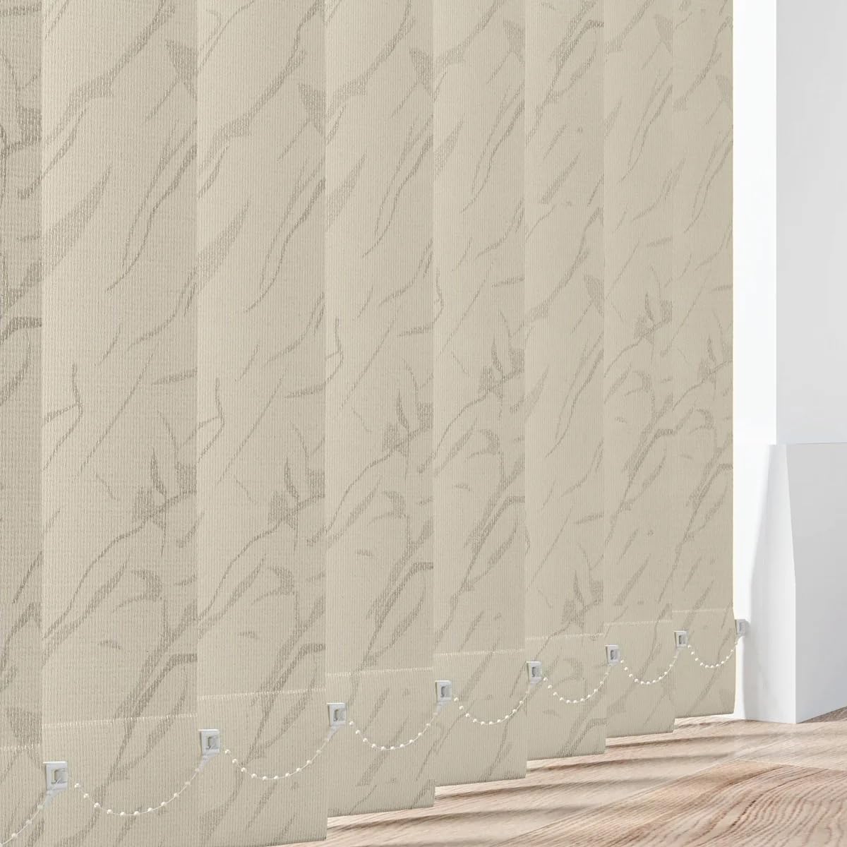 Made To Measure Waterproof Wipeable Blackout Fiesta PVC Replacement Vertical Blind Slats 3.5" 89mm | Wipeable Window Replacement Louvres (Up To 150cm, Hidden Weights, Fiesta Cream)