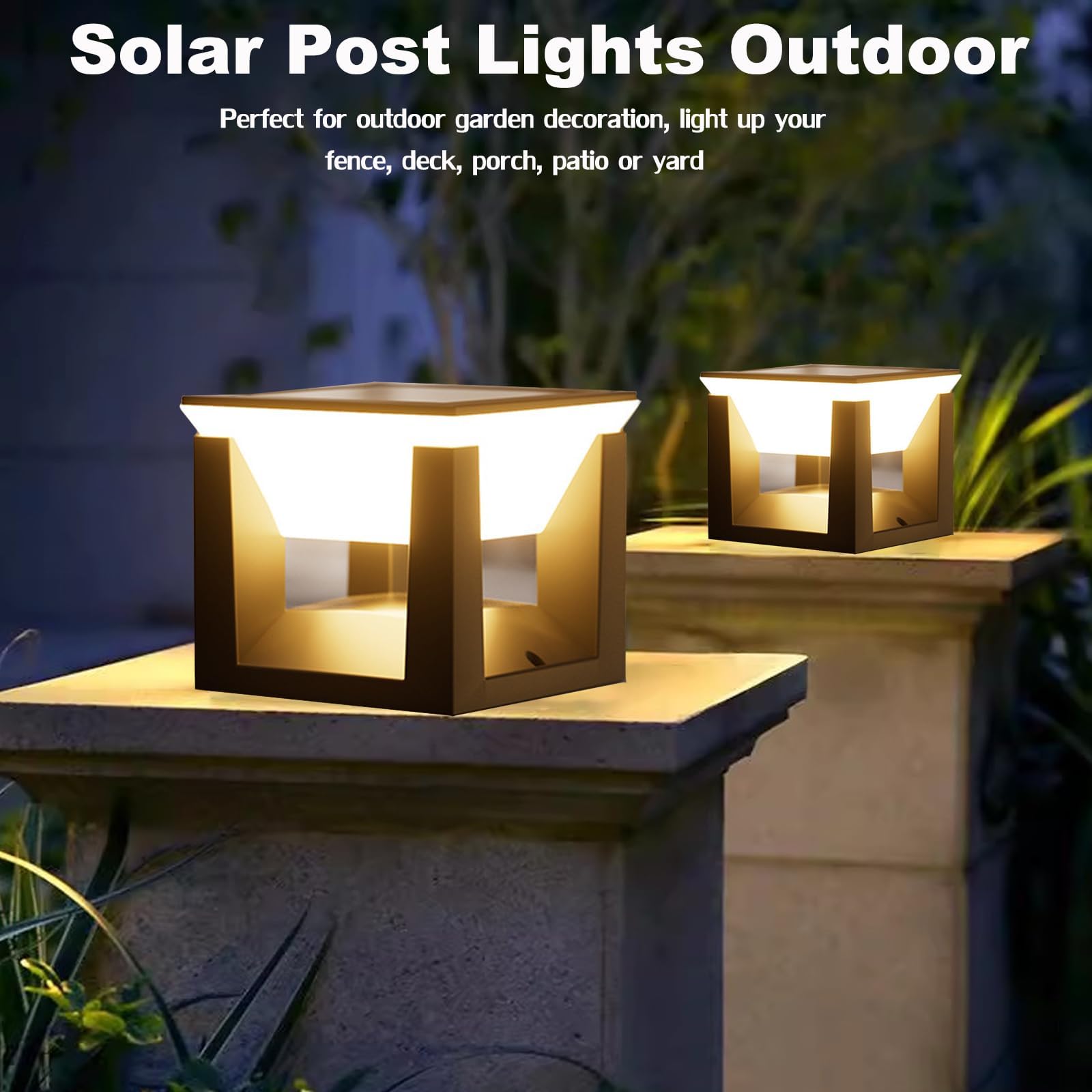 AVEKI Solar Post Lights Outdoor, 5.7"x5.9" Warm LED Fence Post Cap Light, Dimmable Pillar Solar Lights Outdoor Waterproof - Image 2