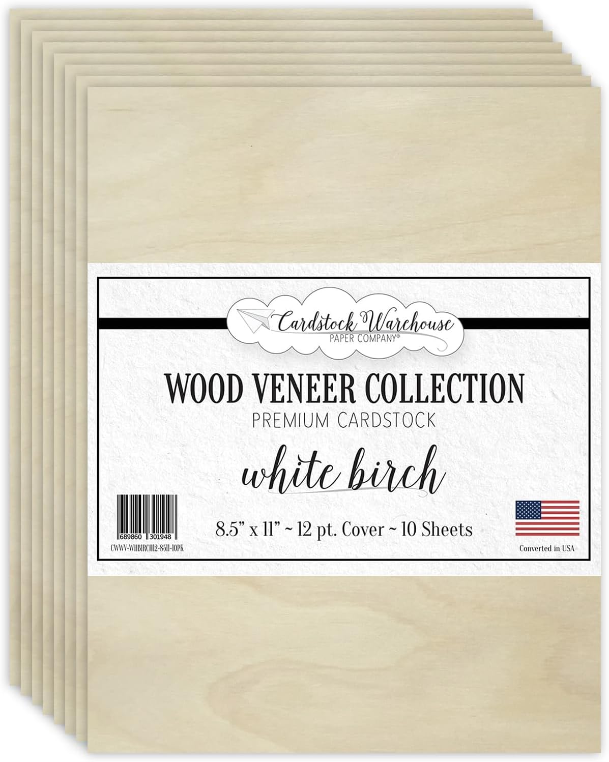 Cardstock Warehouse White Birch Wood Veneer Cardstock Paper – 10 Sheets, 8.5 x 11" – 100 lb. / 12 Pt. Premium Cover Cardstock for Invitations, Card Making, Scrapbooking, Tags & DIY Projects