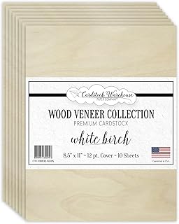 Cardstock Warehouse White Birch Wood Veneer Cardstock Paper – 10 Sheets, 8.5 x 11" – 100 lb. / 12 Pt. Premium Cover Cardstock for Invitations, Card Making, Scrapbooking, Tags & DIY Projects