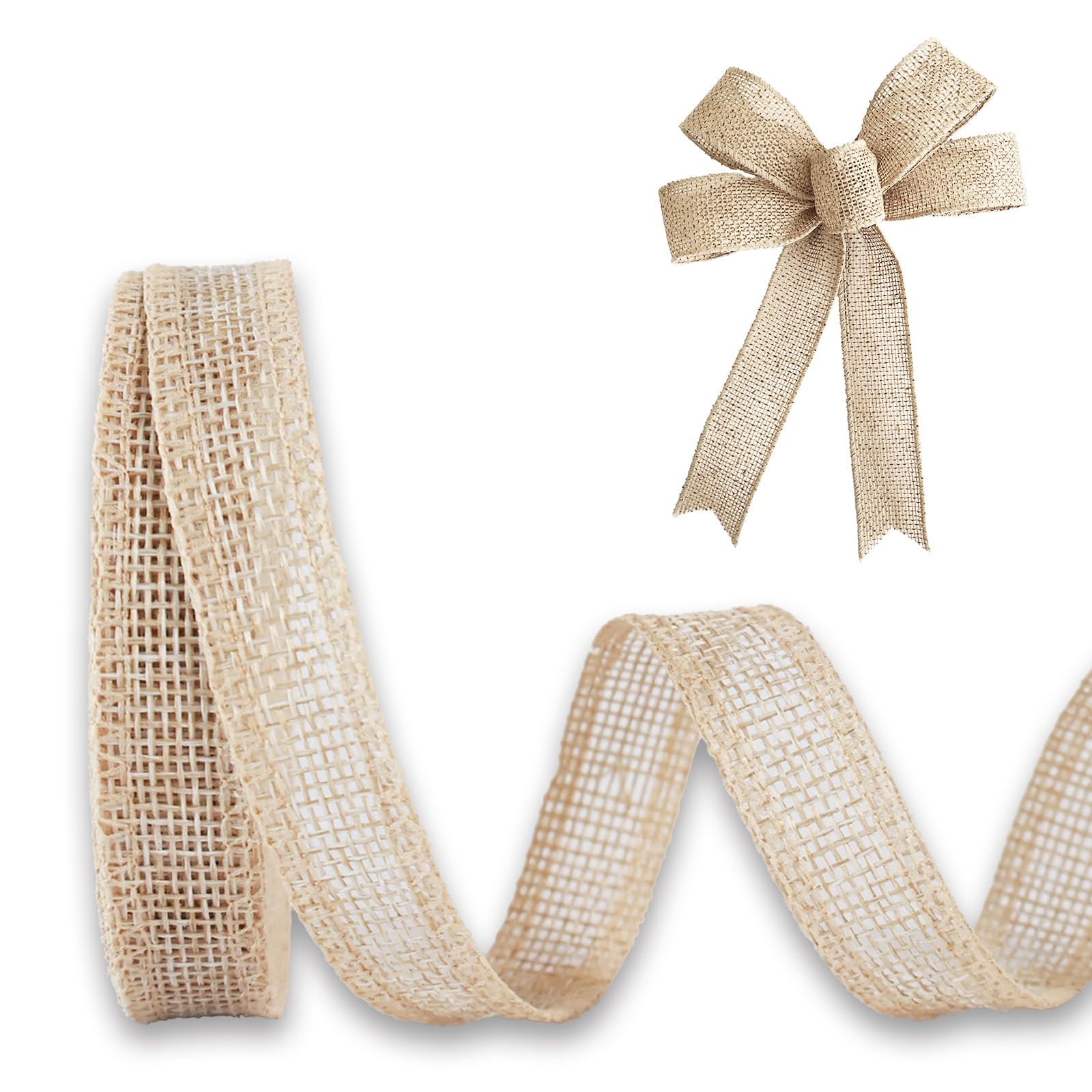 Burlap Ribbon 1/2 inch X 10 Yard Natural Linen Woven Ribbon DIY Handmade Edging Production Wreath Holiday Decoration Gift Ribbons for Gift Wrapping Jute Linen Ribbons