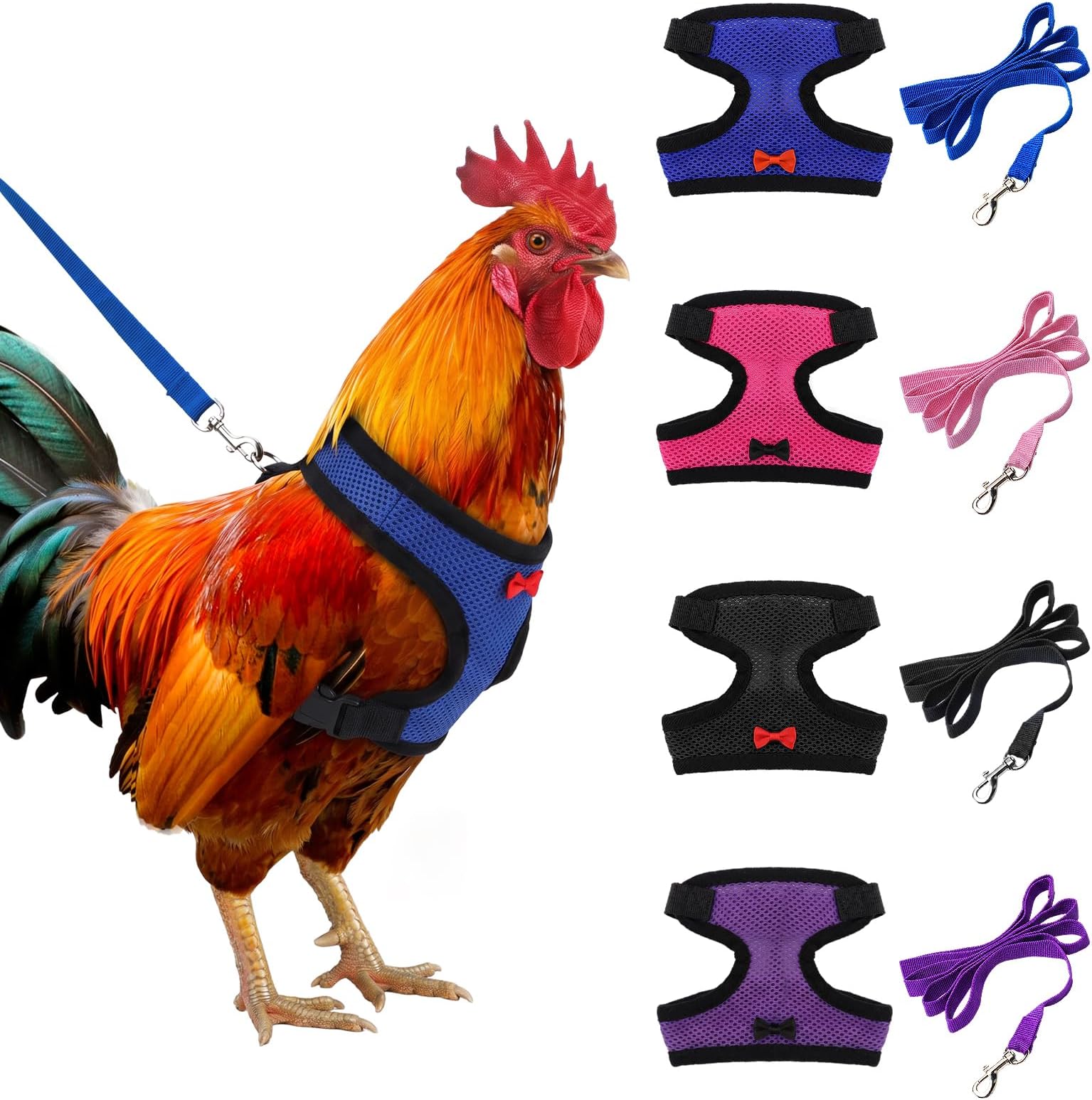 Aulock 4 Pcs Adjustable Chicken Harness with Leash for 2.5-3.6 Lb Chicken