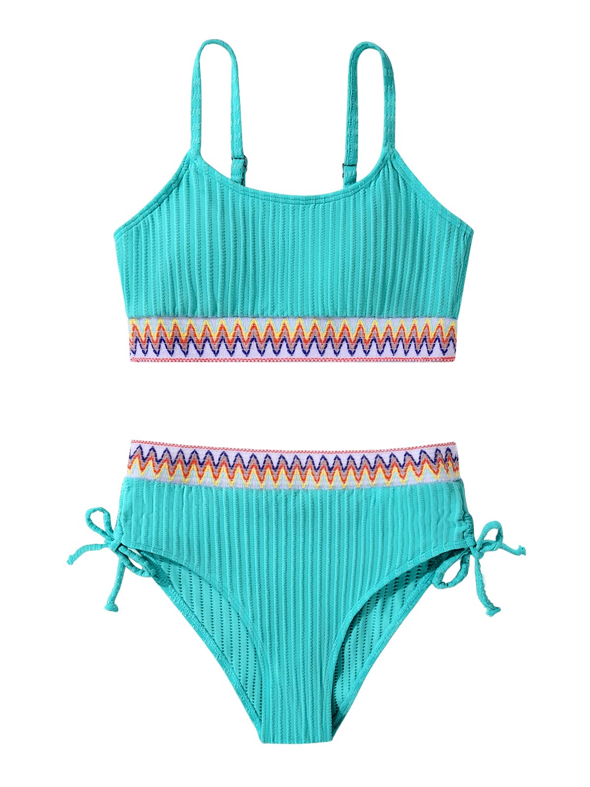 Girls Swimsuits Teen Girls Two Piece Bathing Suit High Waist Bikini Set with Chest Pad Color Block Swimwear 9-16T