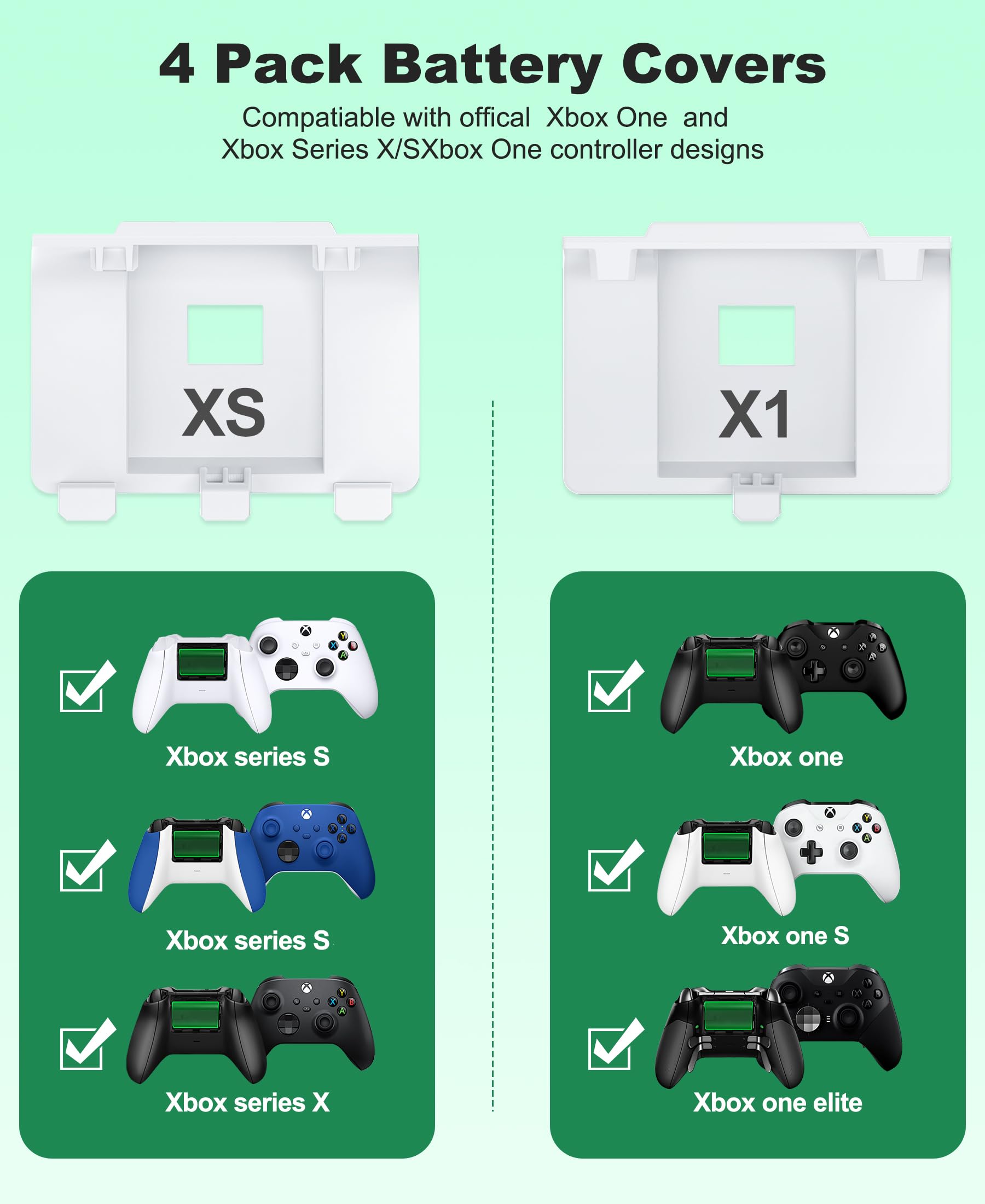 HASACOOL Batería para Controlador Xbox, 2 x 4800 mWh batería Recargable para Controlador Xbox Series X, batería con 4 Cubiertas de batería para Xbox Series X/S/Xbox One/Xbox One S/X/Elite Controller