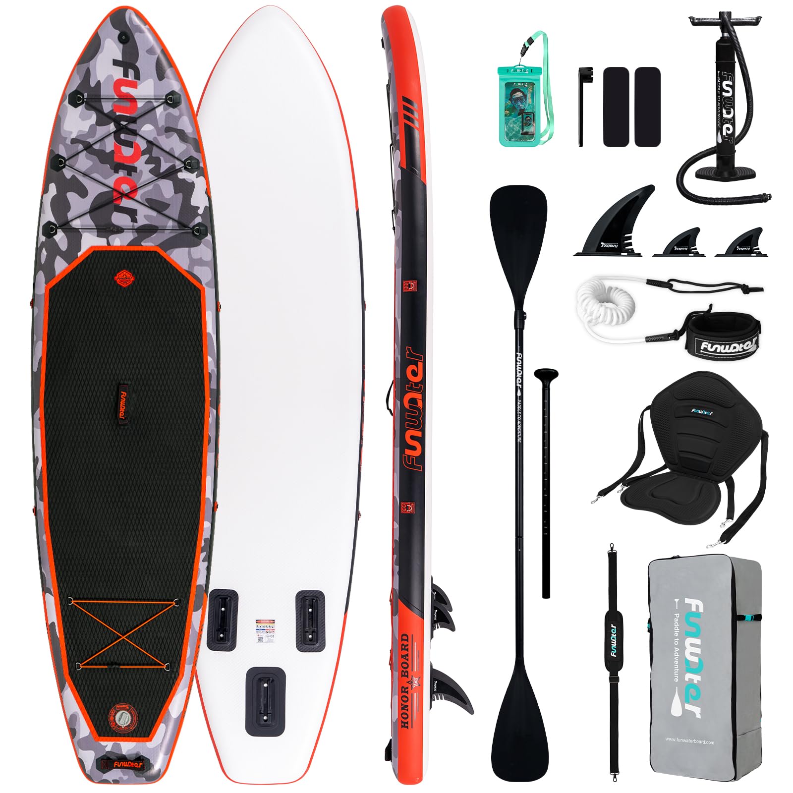 FunWater Sup Gonfiabile Portatile: Tavola Gonfiabile, Pinne, Pompa, Pagaia, Zaino e Guinzaglio di Sicurezza-Ideale per Adulti e Ragazzi,Tutti i Livelli