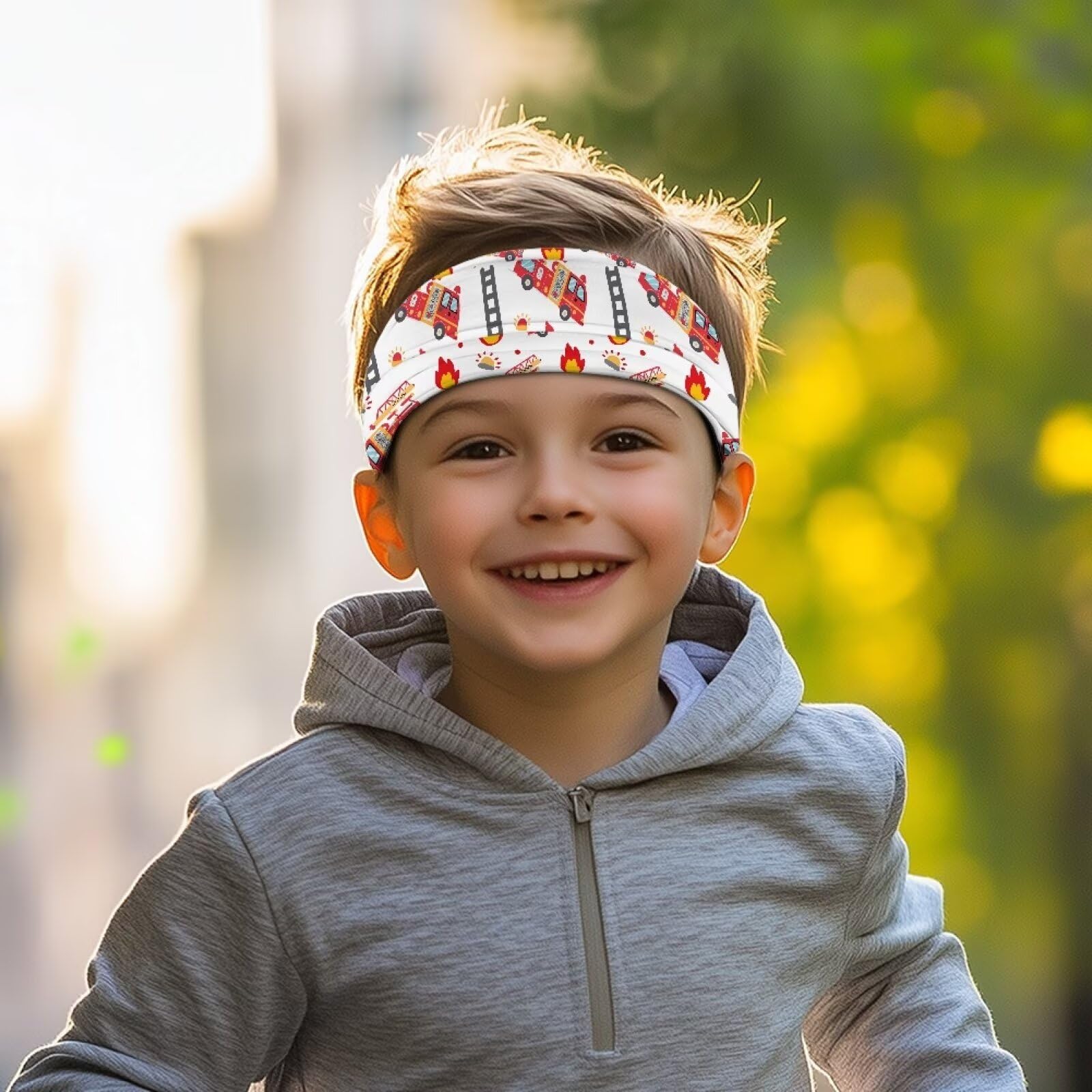 Uorisanigo Fire Fighting Truck Kids Headbands Elastic Sweat Absorbing Hairband for Kids Basketball Soccer Baseball Soft Sports Headbands for Boys