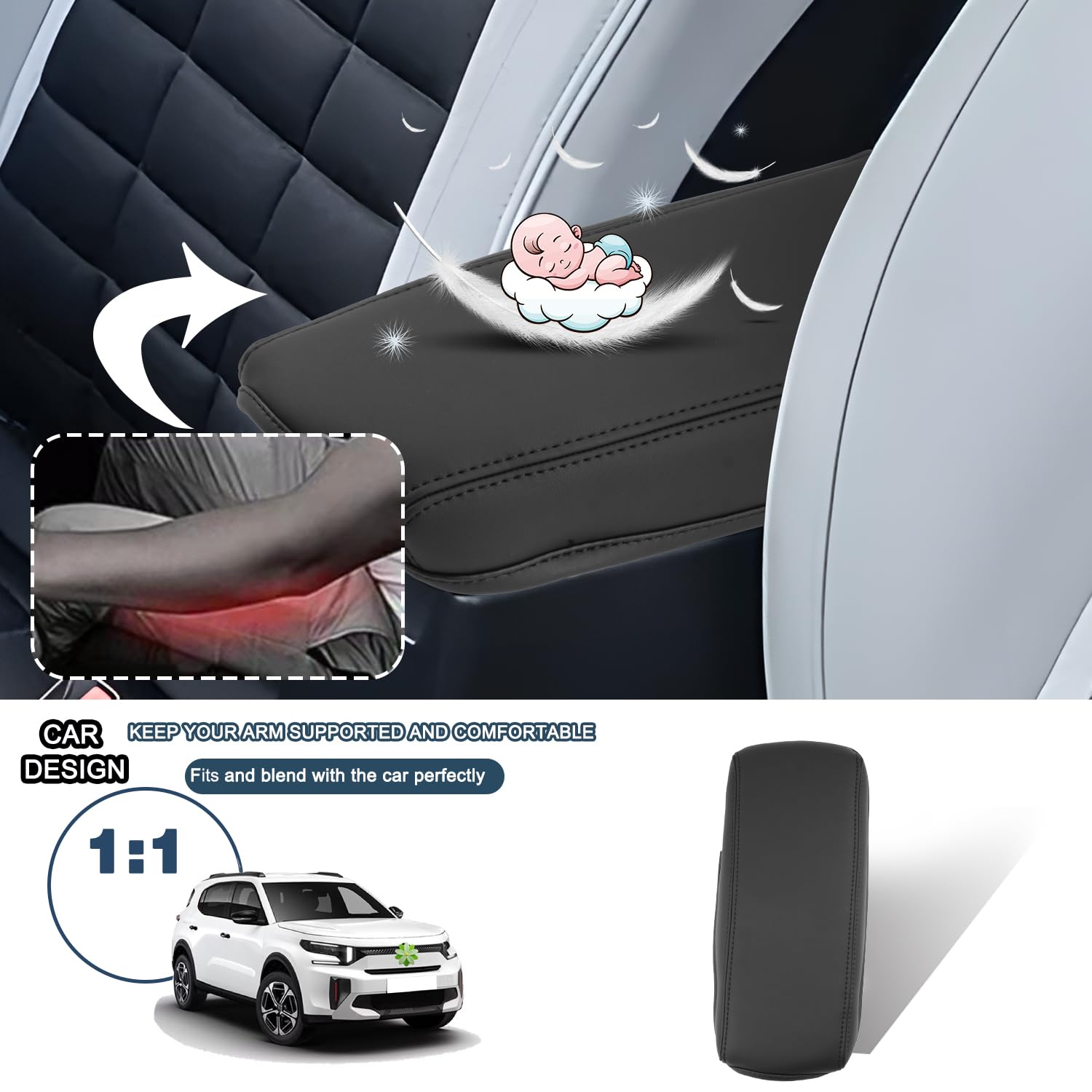 Housse D'accoudoir Central Pour Citroën C3 Aircross (2025-2028) - Cuir Synthétique - Protection Et Confort - 11
