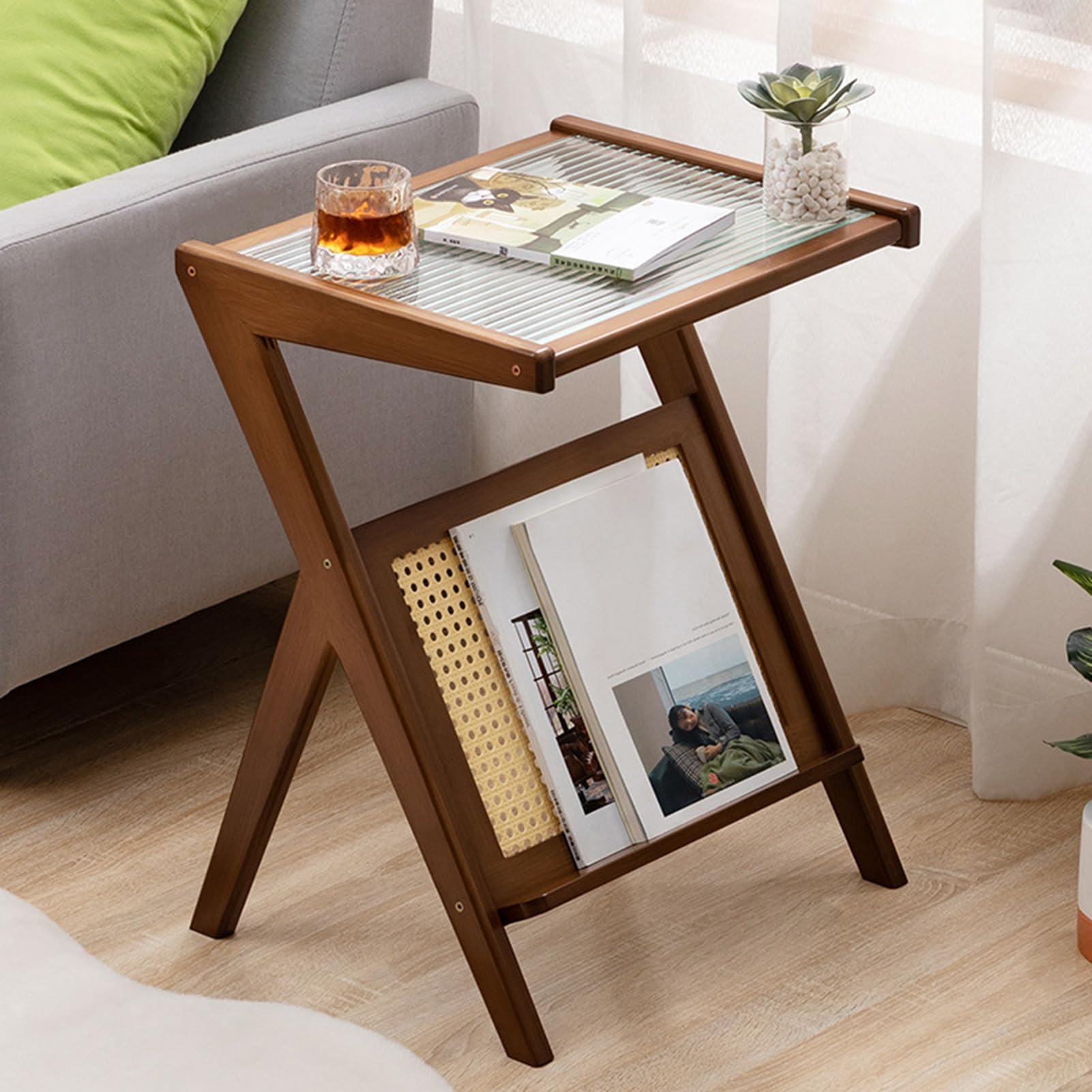 Amazon.com: Makamsui Rattan End Table with Book Magazine Rack, Z