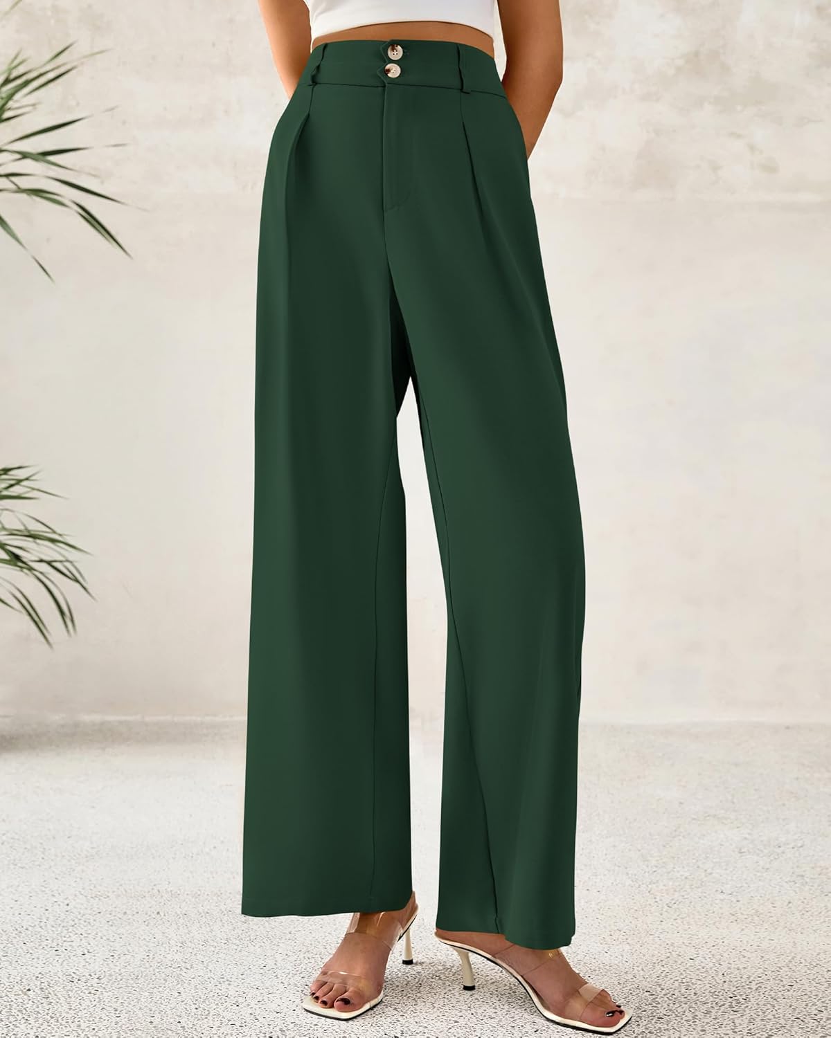 BTFBM Women Wide Leg Dress Pants 2026 High Waisted Button Pleated Business Casual Trousers Office Work Palazzo Pants - Image 5