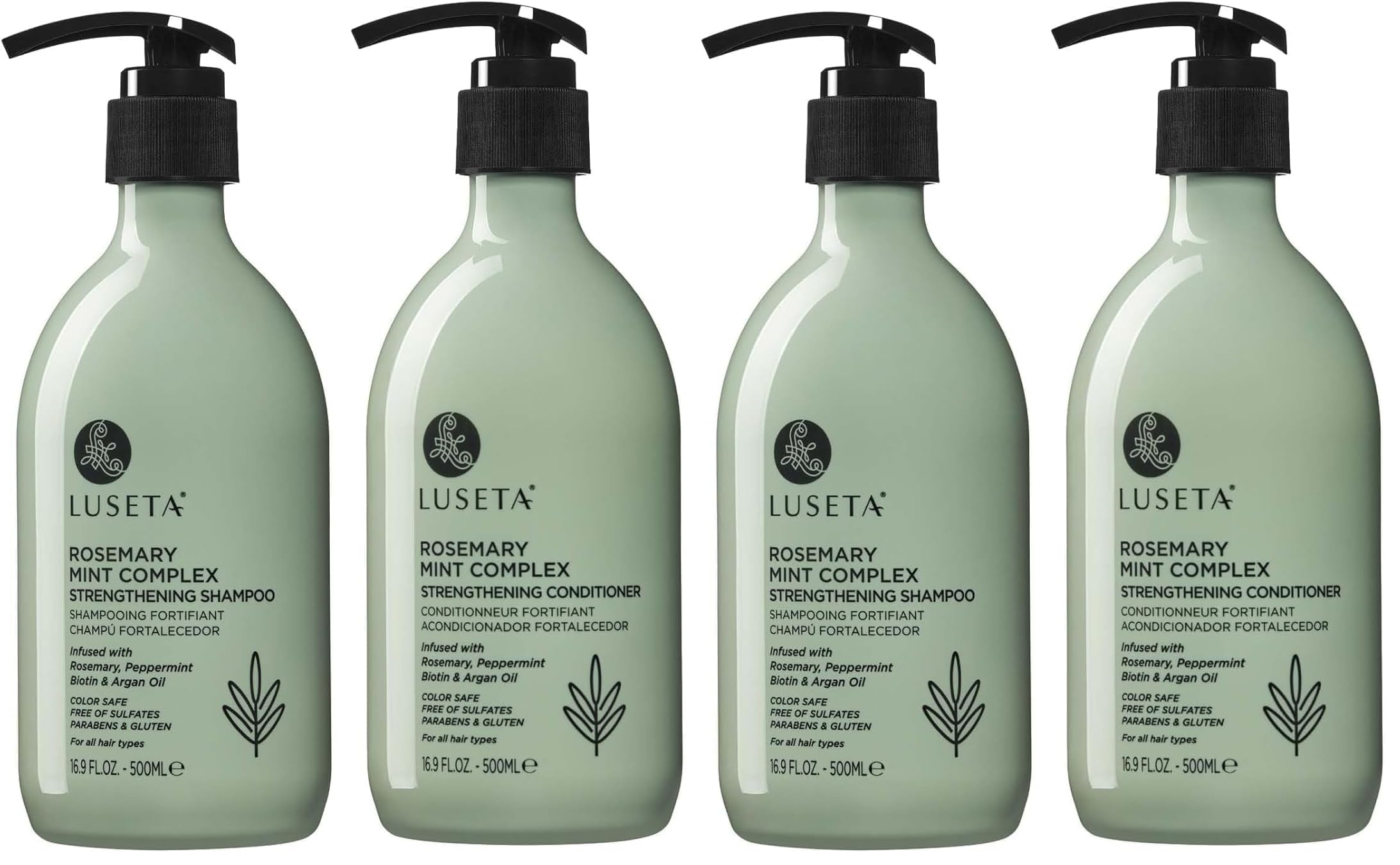 Luseta Rosemary Mint Strengthening Shampoo and Conditioner Provide Nourishment & Smoothness for Thin Hair,Reduce Frizz and Add Shine for All Hair Types 16.9oz×2 (Pack of 2) Rosemary Mint 16.9 Fl Oz (Pack of 4)