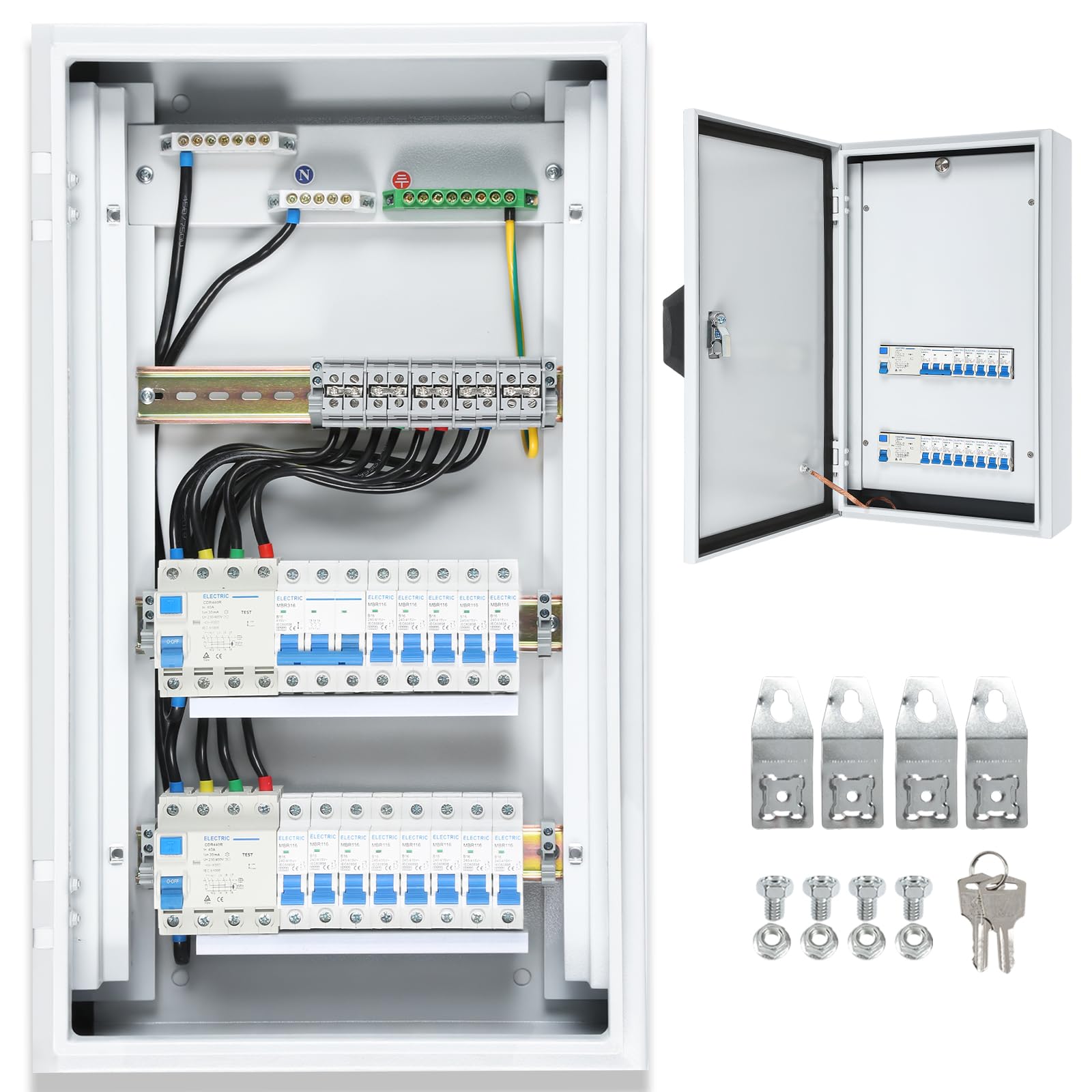 TEOV Unterverteilung Sicherungskasten, Vorverkabelt für Schnelle Installation, IP54 Wasserdicht, Aufputz Unterputz 3-Reihig, für Wohnungen Gewerbe (Ohne Überspannungsschutz)