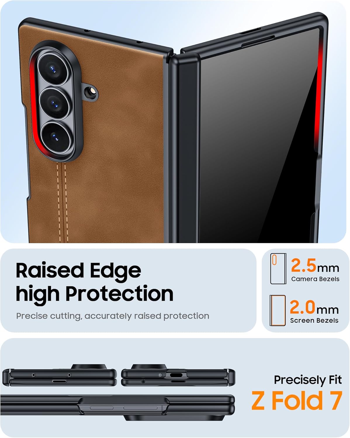 for Samsung Galaxy Z Fold 7 Case with Privacy Screen Protector & Hinge Protection, Wireless Charging, Ultra Thin Stylish Leather Matte PC Durable Shockproof Cover Phone Case for Fold 7-Brown - Image 7