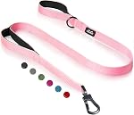 TwoEar 4FT 1IN Strong Brown Dog Leash with 2 Padded Handles, Traffic Handle Extra Control, Comfortable Soft Dual Handle, Auto Lock Hook, Reflective Walking Lead for Small Medium and Large Dogs