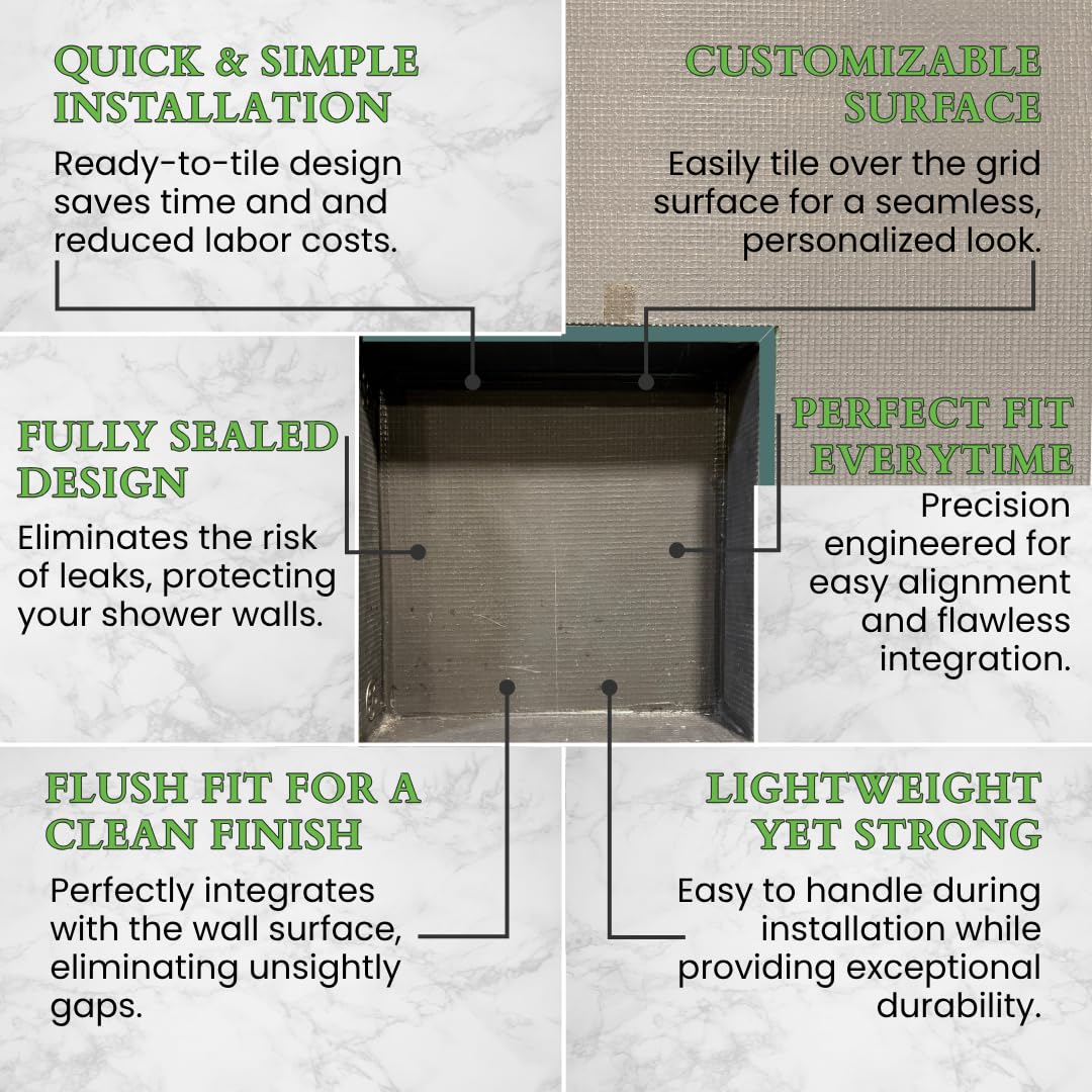 Tile Ready Niche, Shower Shelf for Inside Shower, Niche Insert Tile Ready, Prefab Waterproof Foam, Small Bathroom Remodel, Accessories Not Included, Square, 14x14 Inches