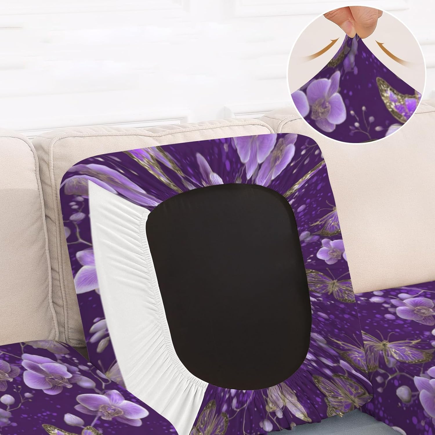 Purple Butterfly Bloom Art Loveseat Covers Couch Covers for 2 Cushion Couch, 2-Piece Stretch Sofa Slipcovers Anti-Slip Washable Furniture Protectors for Dogs Pets