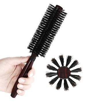 Round Boar Bristle Hair Brush-1.8 Inch, Blow Drying & Styling Soft Natural Boars Wooden Hairbrush for Women & Mens Short Fine Hair, Beard