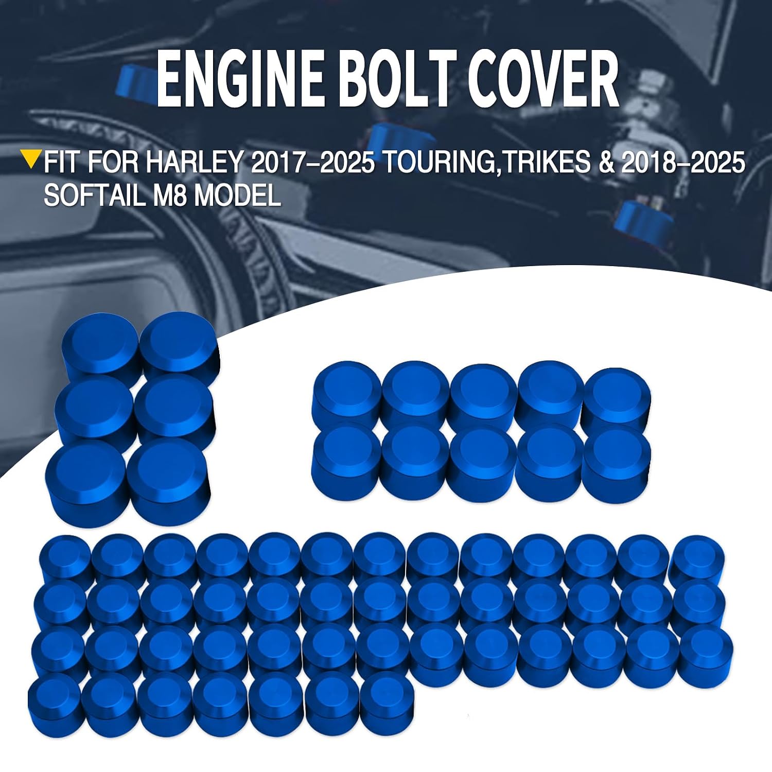 Bolt Covers Caps Engine Head Bolt Toppers Cap Kit Fit for Harley 2017-2025 Touring Street Glide Road Glide Road King Electra Glide Trikes 2018-2025 Softail Breakout Fat Boy FXBB (Blue)