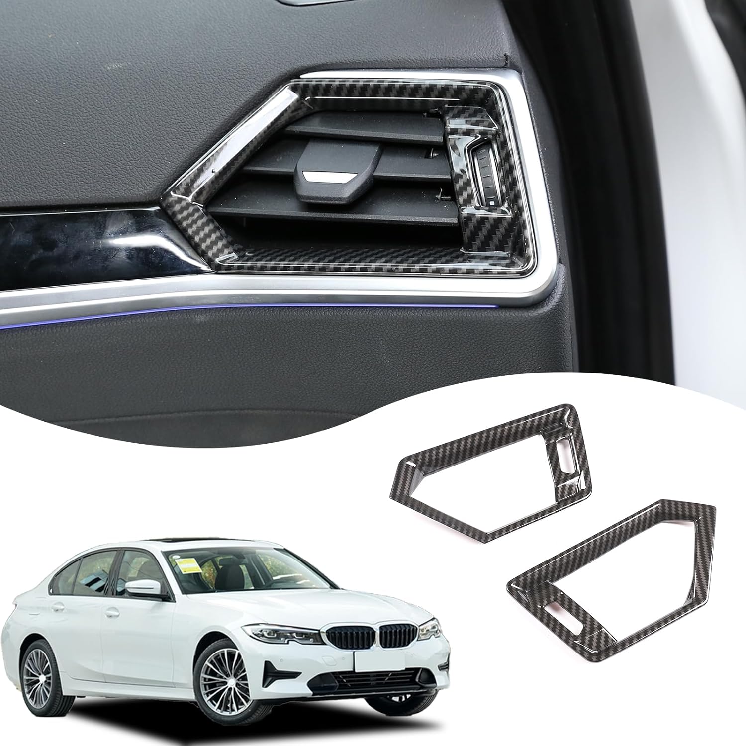 For BMW 3 Series G20 2020 Car Center Side Air Condition Outlet Vent Frame Trim Accessories,Carbon fiber,ABS Material,2pcs