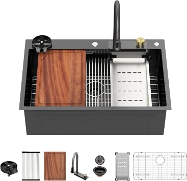 33 Inch Gunmetal Black Waterfall Kitchen Sink