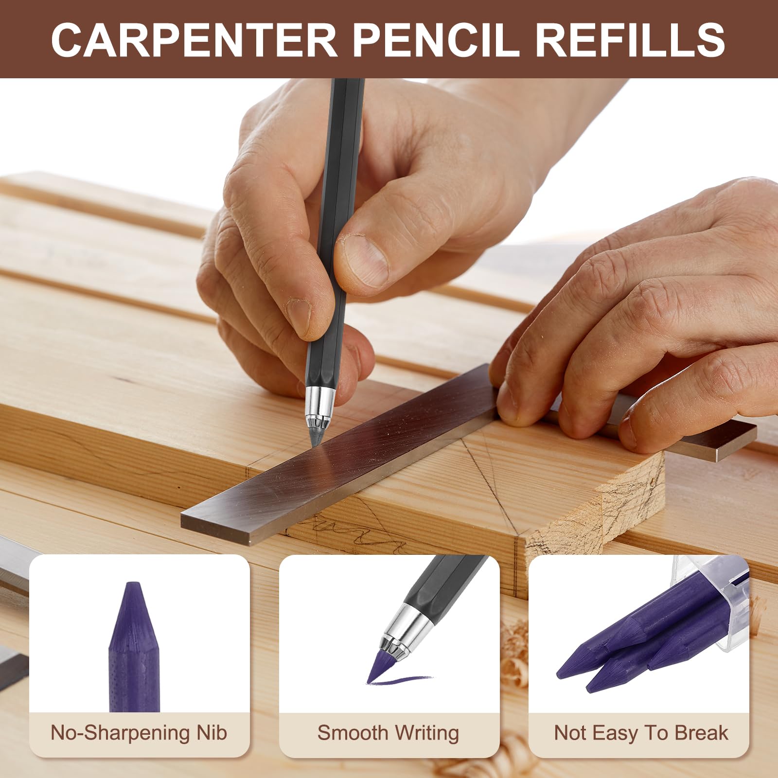 PATIKIL 12Pcs 5.6mm 2B Carpenter Pencil Lead Refills - Image 3