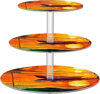 Sunset Oil Painting Cupcake Stand, 3 Tier Round Cake Stand Acrylic Cupcake Tower Stand for Pastry Wedding Birthday Party
