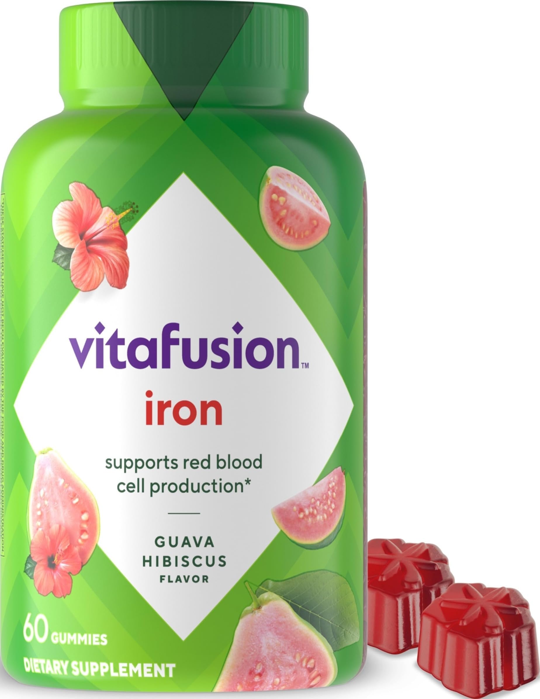 Vitafusion Iron Supplement | 60 Gummies for Adult Women and Men | Guava Hibiscus Flavor | Gluten and Dairy-Free Gummy Vitamin Supplement
