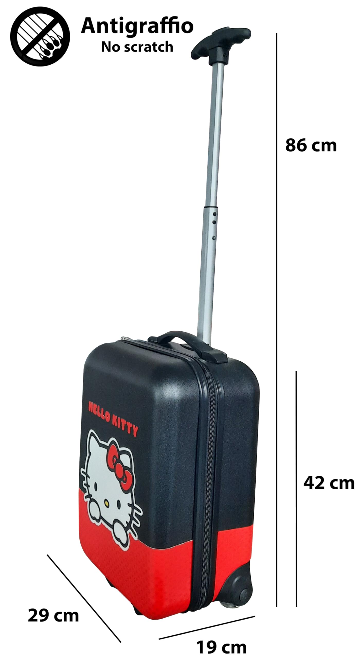Trolley Rigido Hello Kitt-y, Valigia da Viaggio Hello Kitt-y per Bambine, Bagaglio a Mano Resistente e Leggero in ABS con Manico Telescopico Regolabile e 2 Ruote 23L, 42x19,5x29 cm. Multicolor