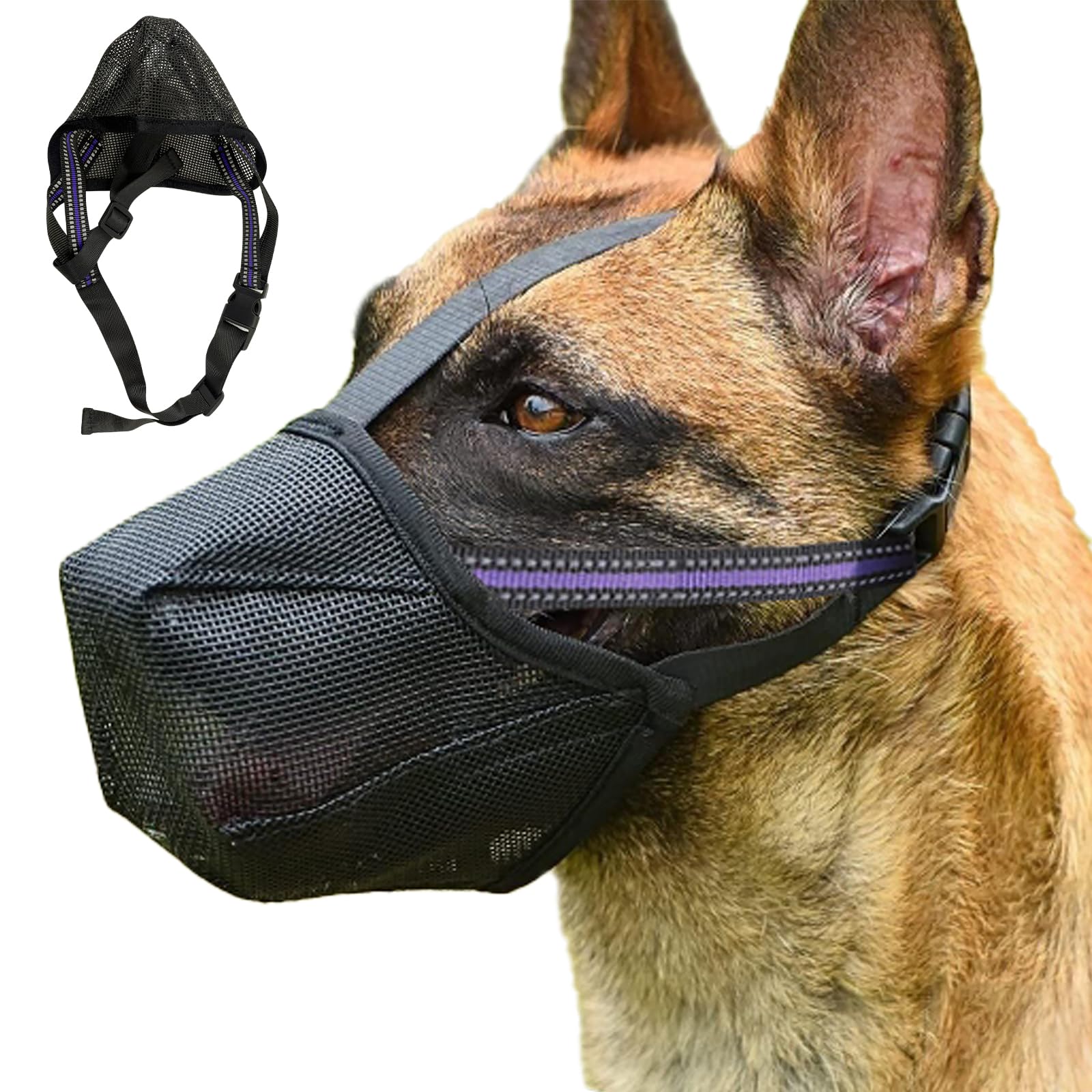 Dog Muzzle - Soft Mesh Muzzle for Small Medium Large Dogs Labrador German Shepherd - Adjustable Puppy Muzzles for Scavenging Biting Licking and Chewing - Allows Panting and Drinking Black (S)