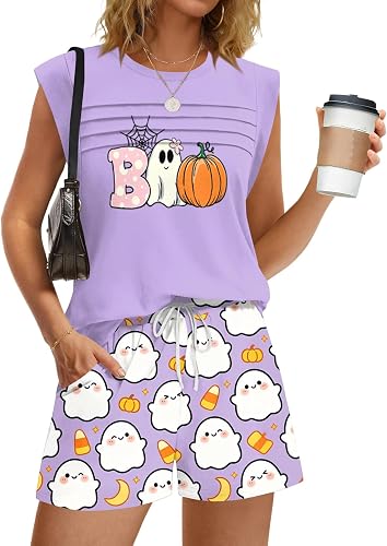 Vividcrate Halloween Womens Pajama Sets Horizontal Pleats Cu