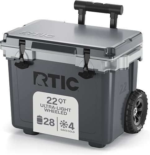 RTIC 22 QT Ultra-Light Wheeled Cooler with Handle, Hard Insulated Portable Ice Chest Box for Beach, Drink, Beverage, Camping, Picnic, Fishing, Boat, Barbecue