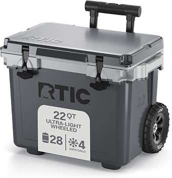 RTIC 22 QT Ultra-Light Wheeled Cooler with Handle | Wheeled Ice Chest Box for Beach, Drink, Beverage, Camping, Picnic, Fishing, Boat and Barbecue