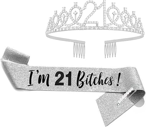 Juego de tiara de banda y diamantes de imitación de 21 cumpleaños, regalos de cumpleaños de 21 años para ella, decoraciones de fiesta para niñas y