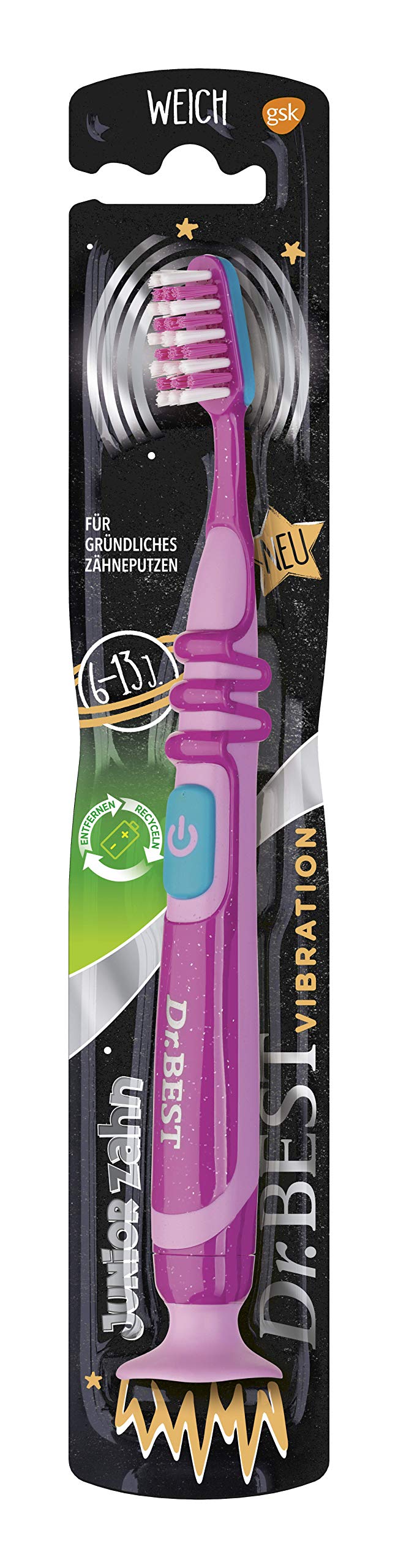 Dr.Best Vibration Junior Zahnbrste, weich, fr grndliches Zhneputzen,  farblich sortiert (Packung mit 2) : Amazon.de: Drogerie & Krperpflege