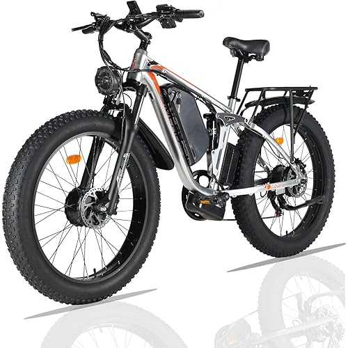 (US in Stock) SMLRO V3 Plus Dual Motors MTB with Rear Shock Absorber, 22.4AH 2000W 26" Fat Tire Electric Bike 35MPH, Mountain E-Bike Suspension Electric Bicycle Ebikes for Adults