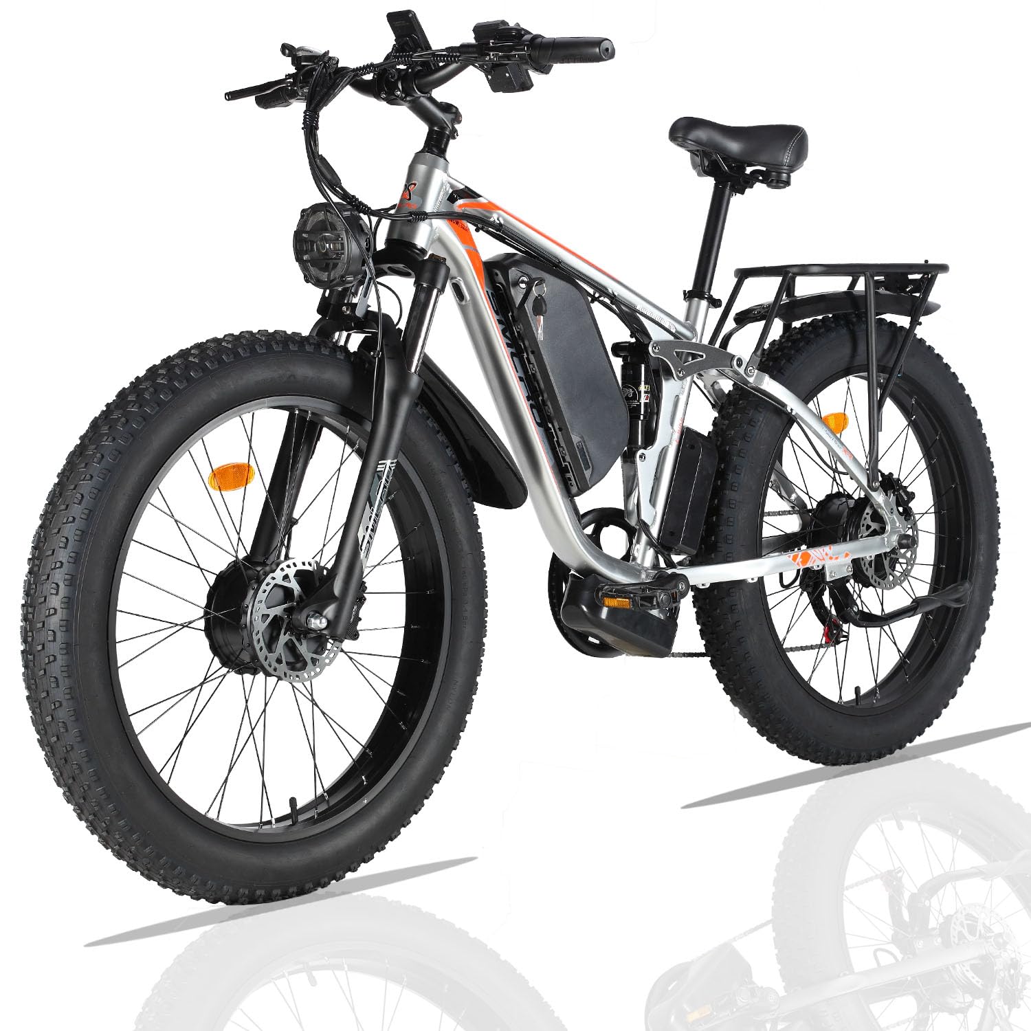 (US in Stock) SMLRO V3 Plus Dual Motors MTB with Rear Shock Absorber, 22.4AH 2000W 26" Fat Tire Electric Bike 35MPH, Mountain E-Bike Suspension Electric Bicycle Ebikes for Adults