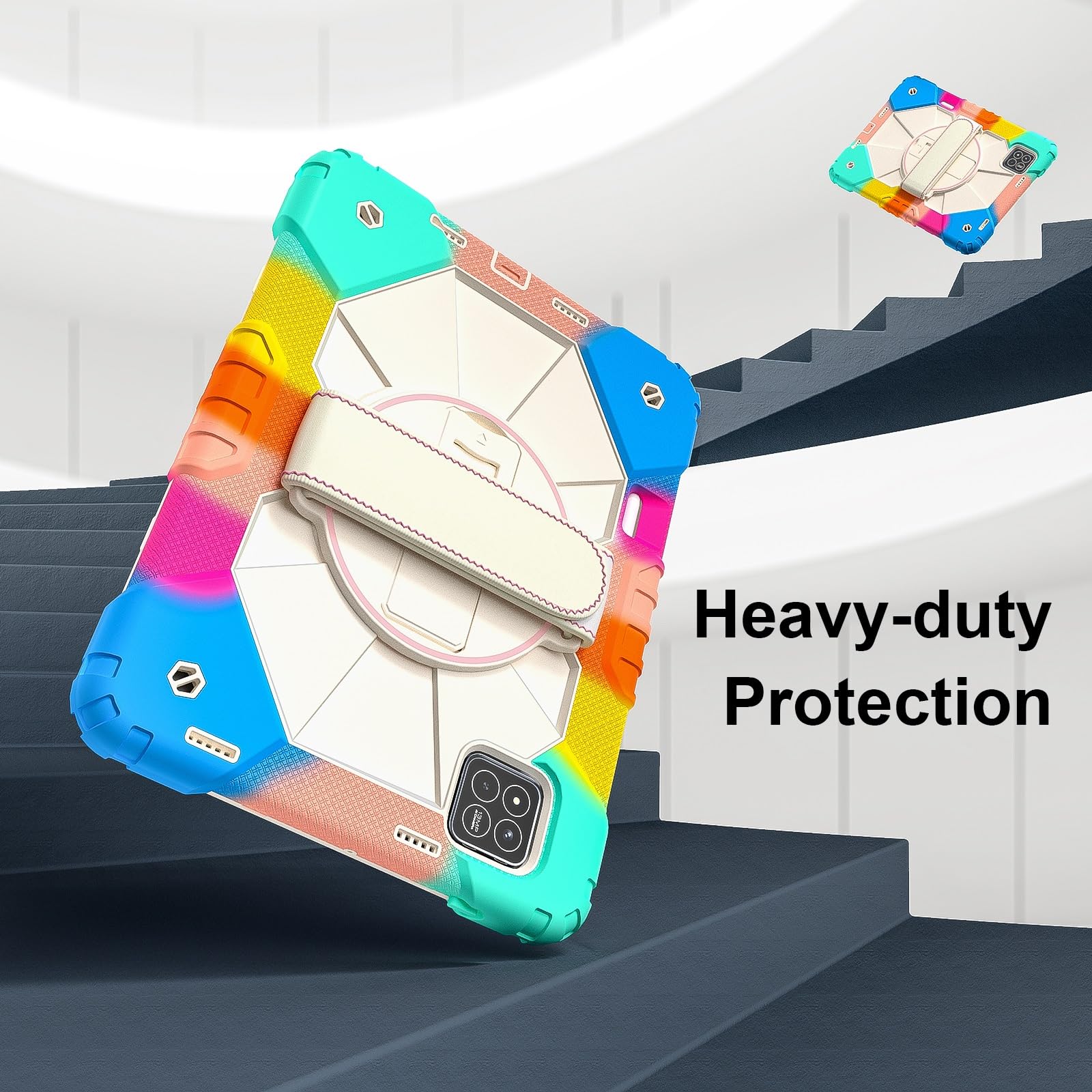 Kompatybilny z Xiaomi Pad7/Xiaomi Pad7 Pro 2024 Wstrząsoodporne etui dla dzieci, [podpórka] [pasek na ramię] Obrotowy o 360 stopni pasek rękę Uchwyt stojaka Wytrzymała, solidna obudowa(Colorful Blue)