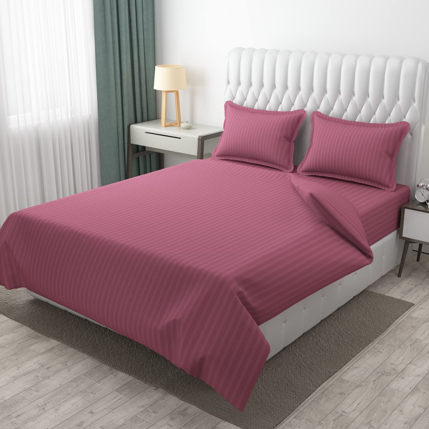Femfairy 210 Tc Satin Stripe Double Bedsheet (Queen) 90x100 inches for Home/Hotels/Guest House/Villas - Rosewood (B0B1BKPM39) Amazon Price History, Amazon Price Tracker