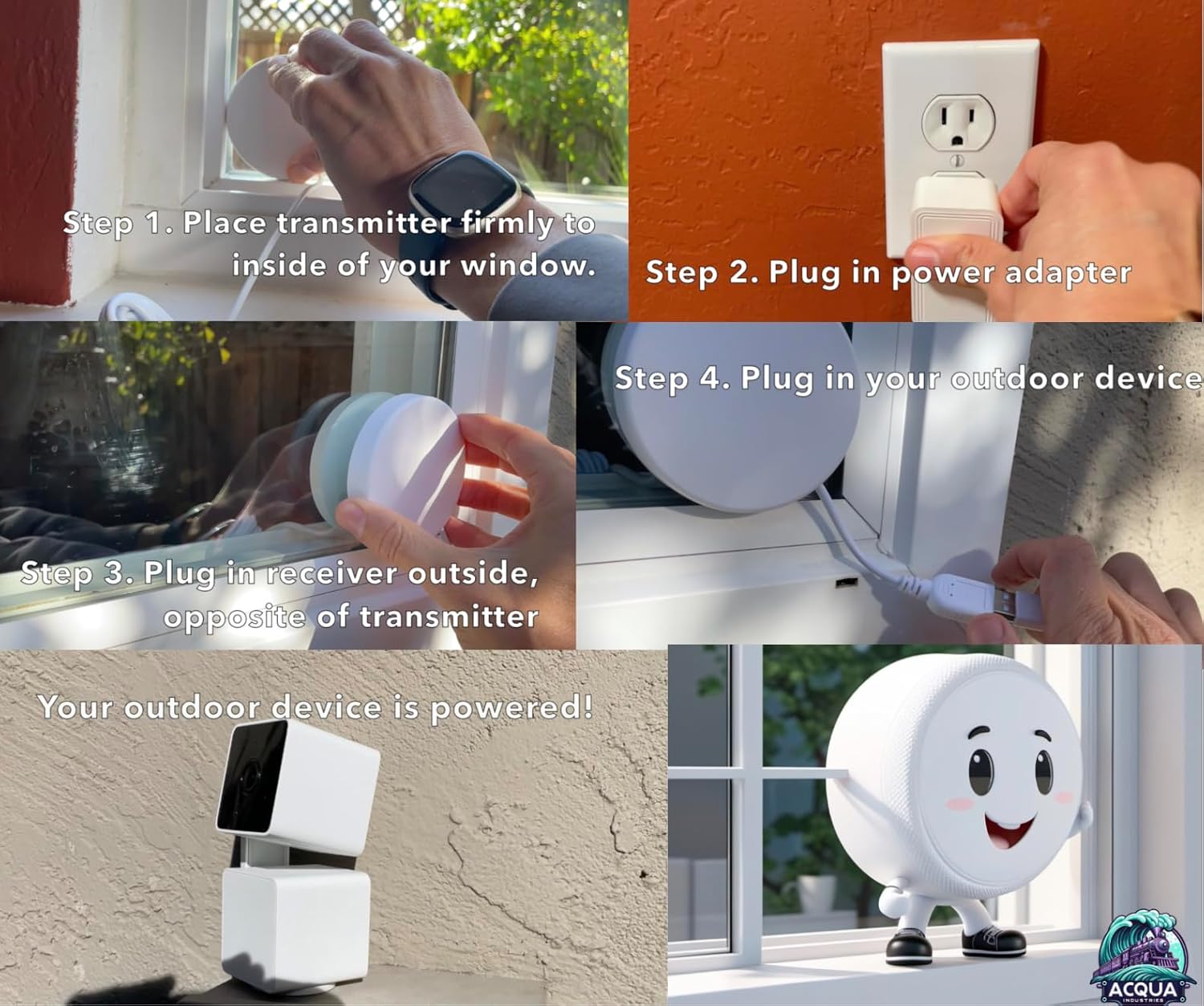 Power Mole – Wireless Power Through Windows for Outdoor Devices | No-Drill Indoor to Outdoor Power Adapter for Ring/Wyze/Blink/etc Cam, USB Lights, and More | 5V 11W USB Output