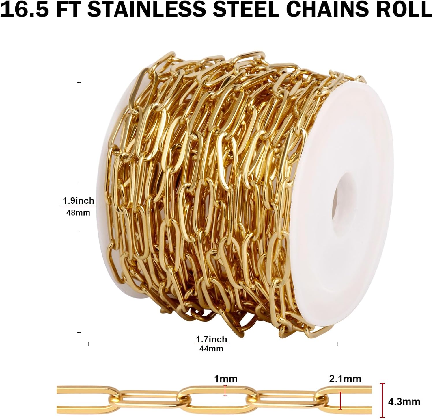 [16.5FT] 18K Gold Plated Paperclip Chains for Jewelry Making, 4.3mm Wide 304 Stainless Steel Paperclip Link Chain Roll Bulk for DIY Jewelry Making Craft - Image 2
