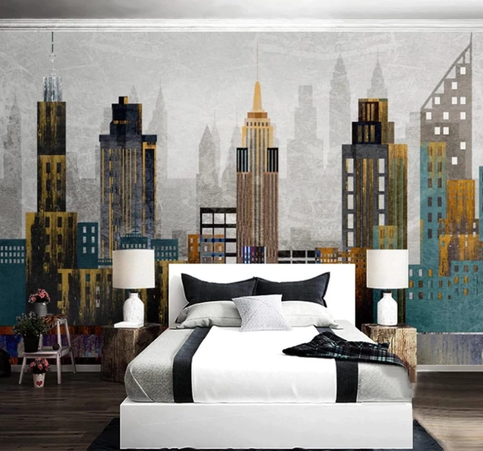 XLMING Retro Abstract Geometric Urban Architecture Art 3D Wallpaper Luxury Home Dining Decor Paste Sofa Living Room The Wall for Bedroom Mural-250cm×170cm