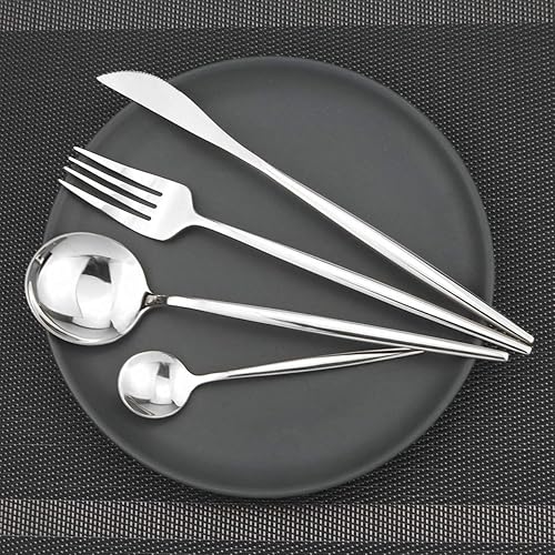 Miniatura 6 de Set de cubiertos Gugrida, juego de cubertería reutilizable, de acero inoxidable 18/10, set de cubiertos reflejantes, ideal para reuniones familiares