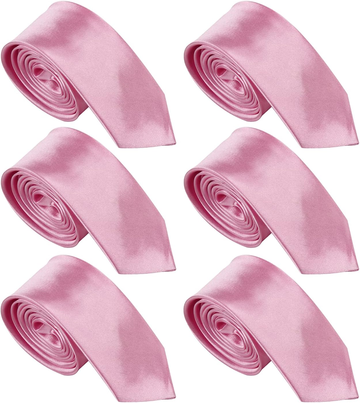 ICObuty Men Necktie Tie 2 inch Skinny Satin Solid Color Necktie 6 pack Wholesale Event Wedding Party Graduation Celebration