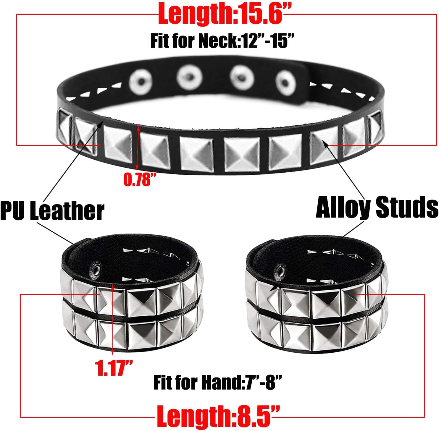 Studded Leather Choker Necklace and Bracelets Set for 80s 90s Vintage Women Men Punk Rock Emo Goth Jewelry Scene Costume Accessories - Image 7