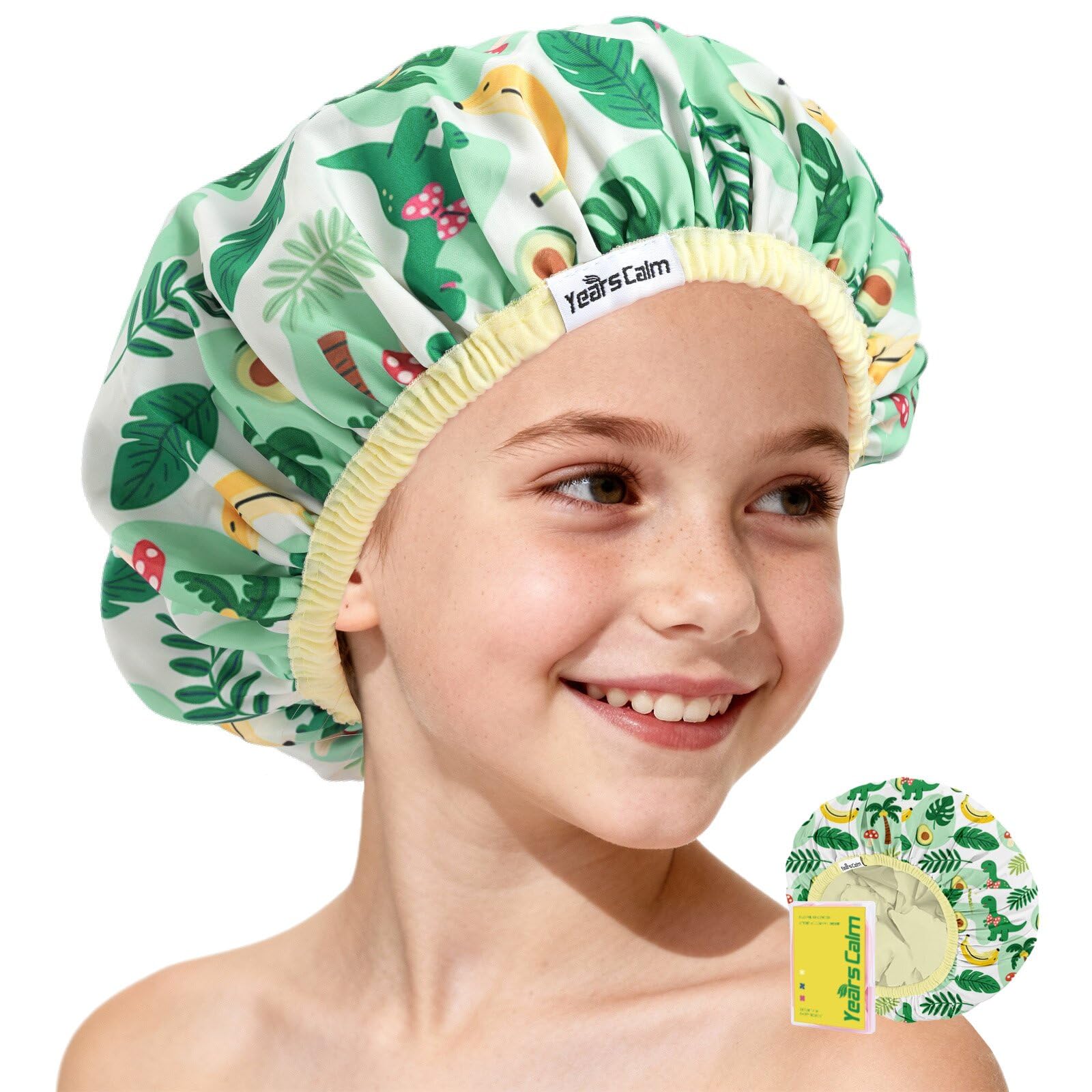 Years calm Bonnet de douche pour enfants, imperméable et réutilisable avec double couche et bande élastique douce, bonnet de bain lavable pour enfants, idéal pour le bain quotidien