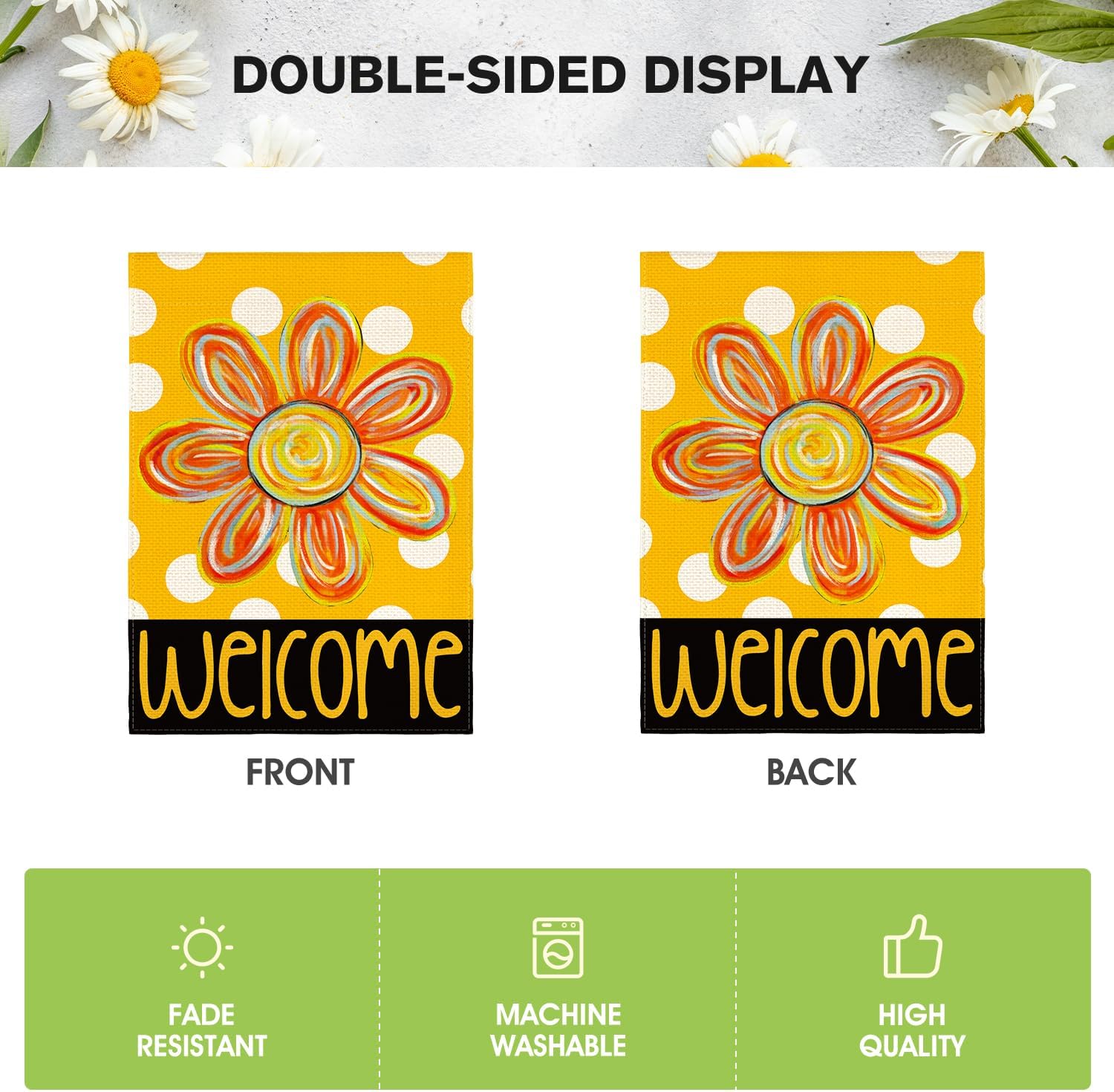 AVOIN colorlife Summer Floral Garden Flag 12x18 Inch Double Sided Outside, Polka Dots Welcome Seasonal Yard Outdoor Flag - Image 6