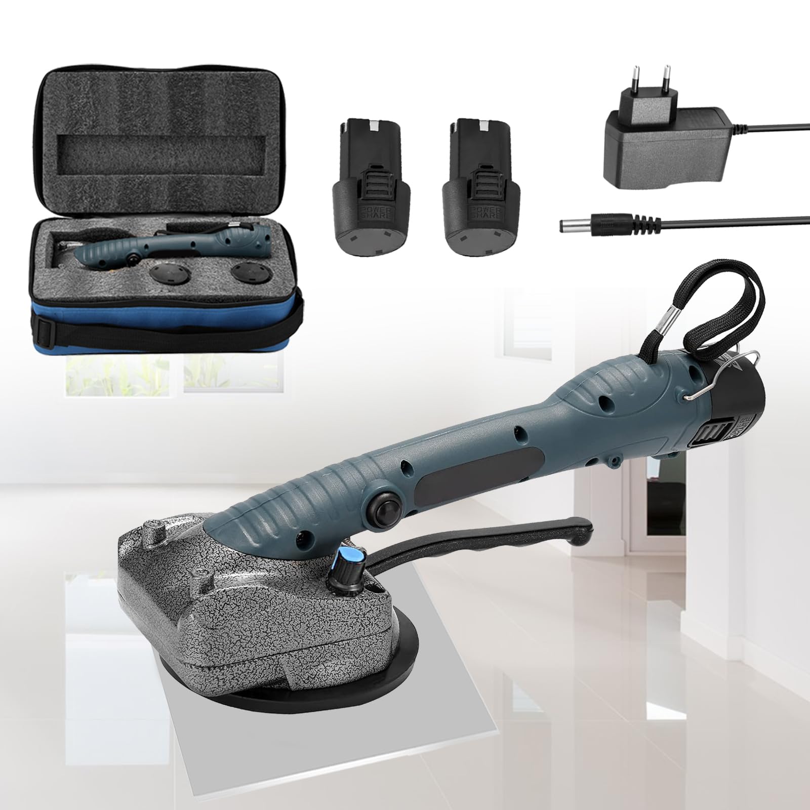 Fliesenleger Maschine, Elektrische Fliesen Vibrator Mit 105x105mm Saugnapf 5 Gänge Einstellbar Automatische Nivellierung 60kg Aufnahmekapazität Fliesenleger Maschine Geeignet für 0,3-0.8m Fliesen